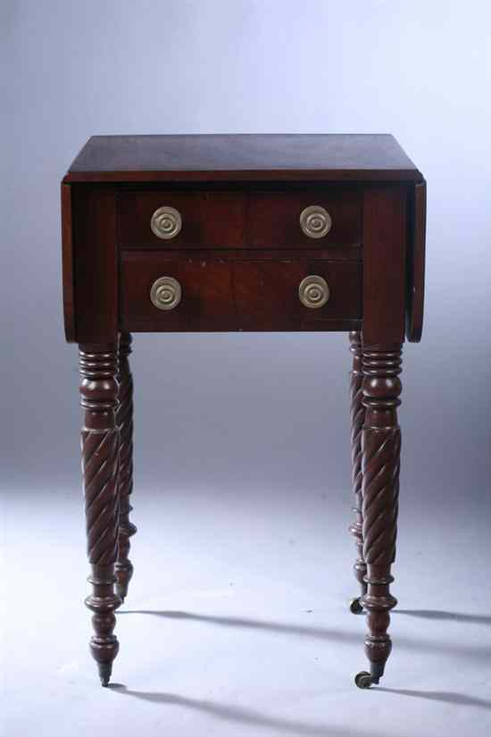 Appraisal: MASSACHUSETTS LATE SHERATON CARVED MAHOGANY DROP-LEAF WORK TABLE Circa Projected