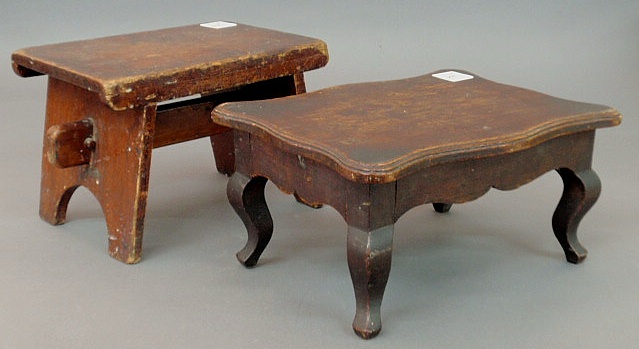 Appraisal: Primitive pine footstool h x x and an oak stool