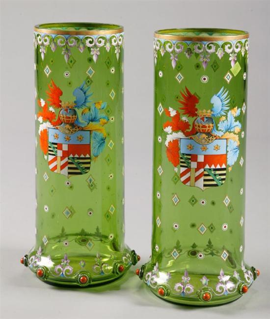 Appraisal: PAIR OF ARMORIAL GLASS VASES Bohemian late th-early th century