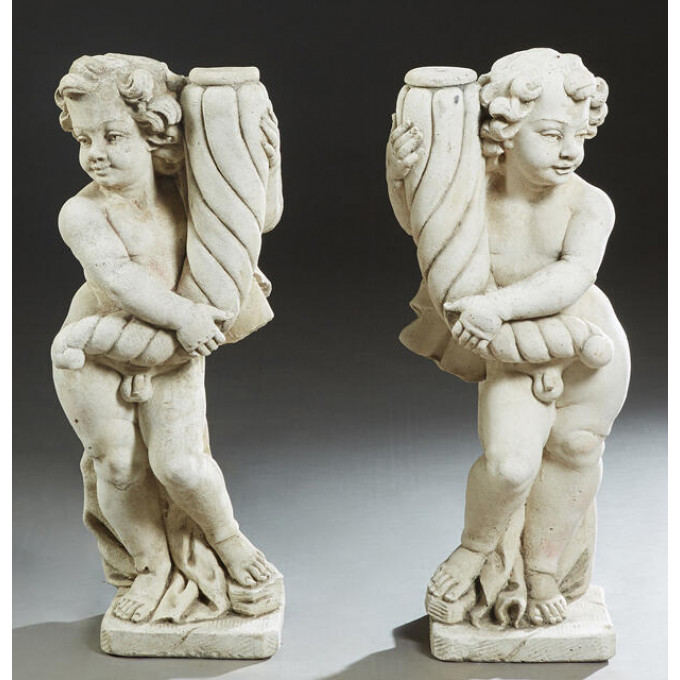 Appraisal: Pair of Cast Stone Putti Garden Figures th c each