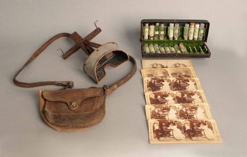 Appraisal: Stereoscope with cards together with a leather pouch and apothecary