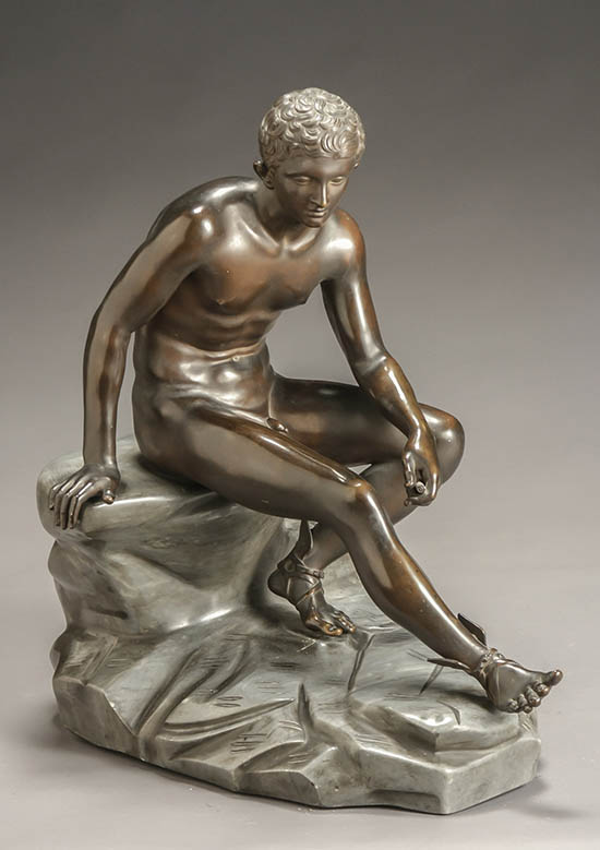 Appraisal: French Bronze Figure of Hermes Seated on a Gray Marble