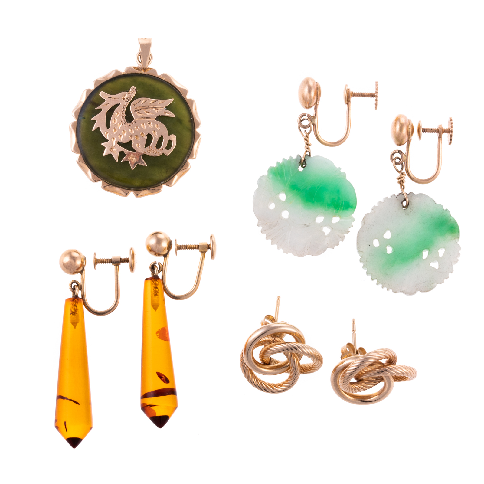 Appraisal: A COLLECTION OF K JEWELRY IN JADE AMBER K yellow