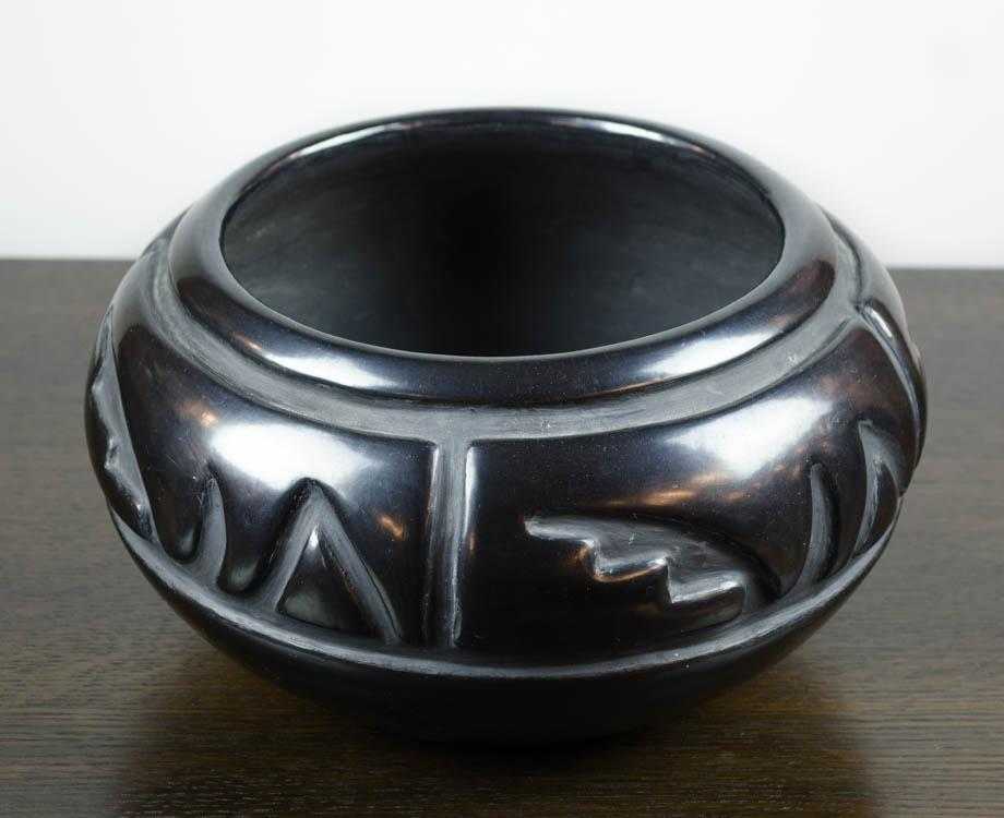 Appraisal: SOUTHWEST NATIVE AMERICAN BLACKWARE BOWL with deep carving by Margaret