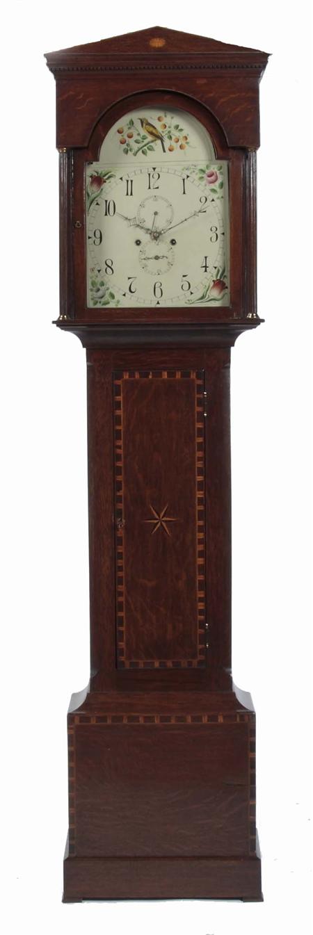 Appraisal: A th century provincial oak and fruitwood crossbanded longcase clock