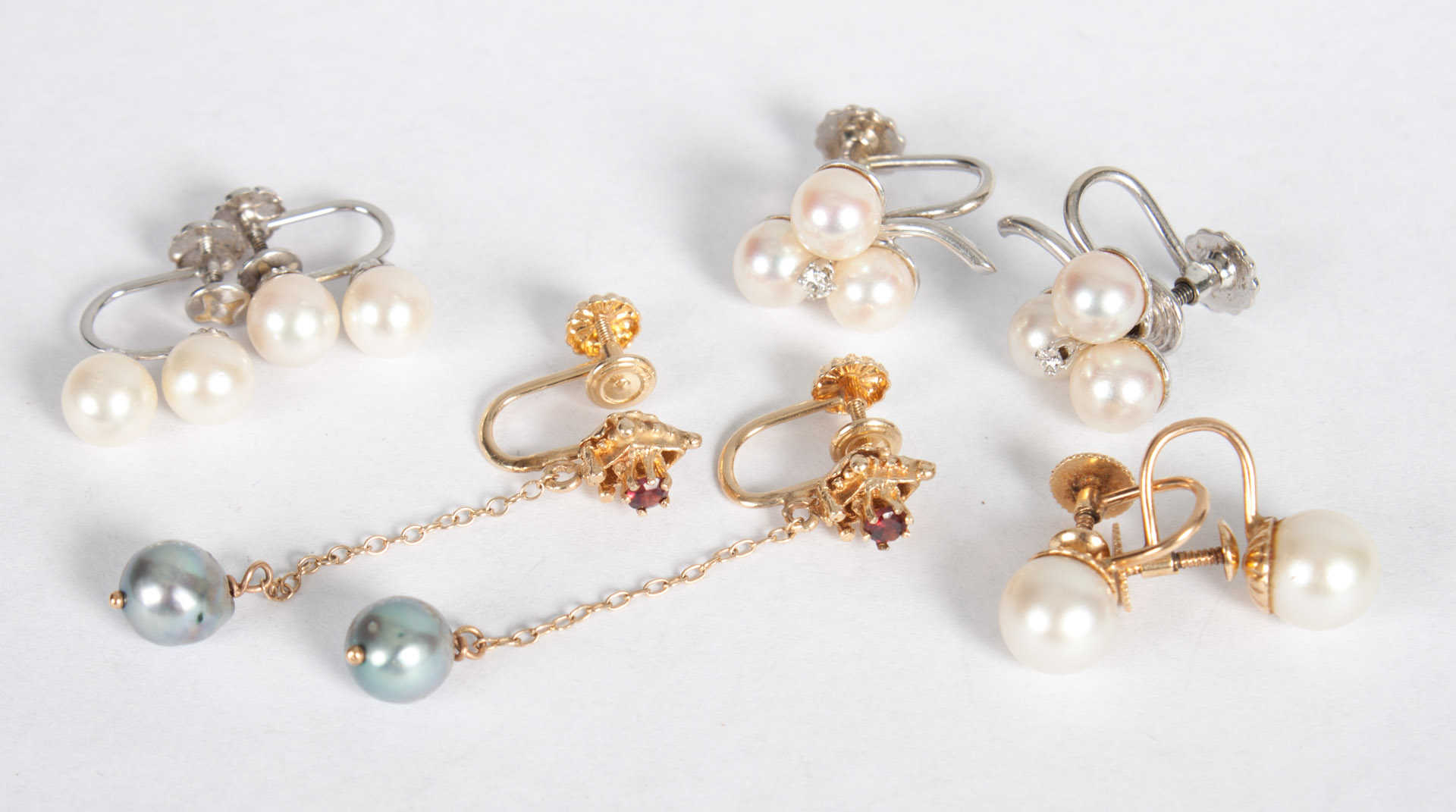 Appraisal: Four pairs of K gold white gold pearl earrings pair