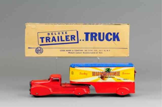 Appraisal: MARX BOXED ''SUNSHINE'' FRUIT GROWERS DELUXE TRAILER Lithographed trailer body