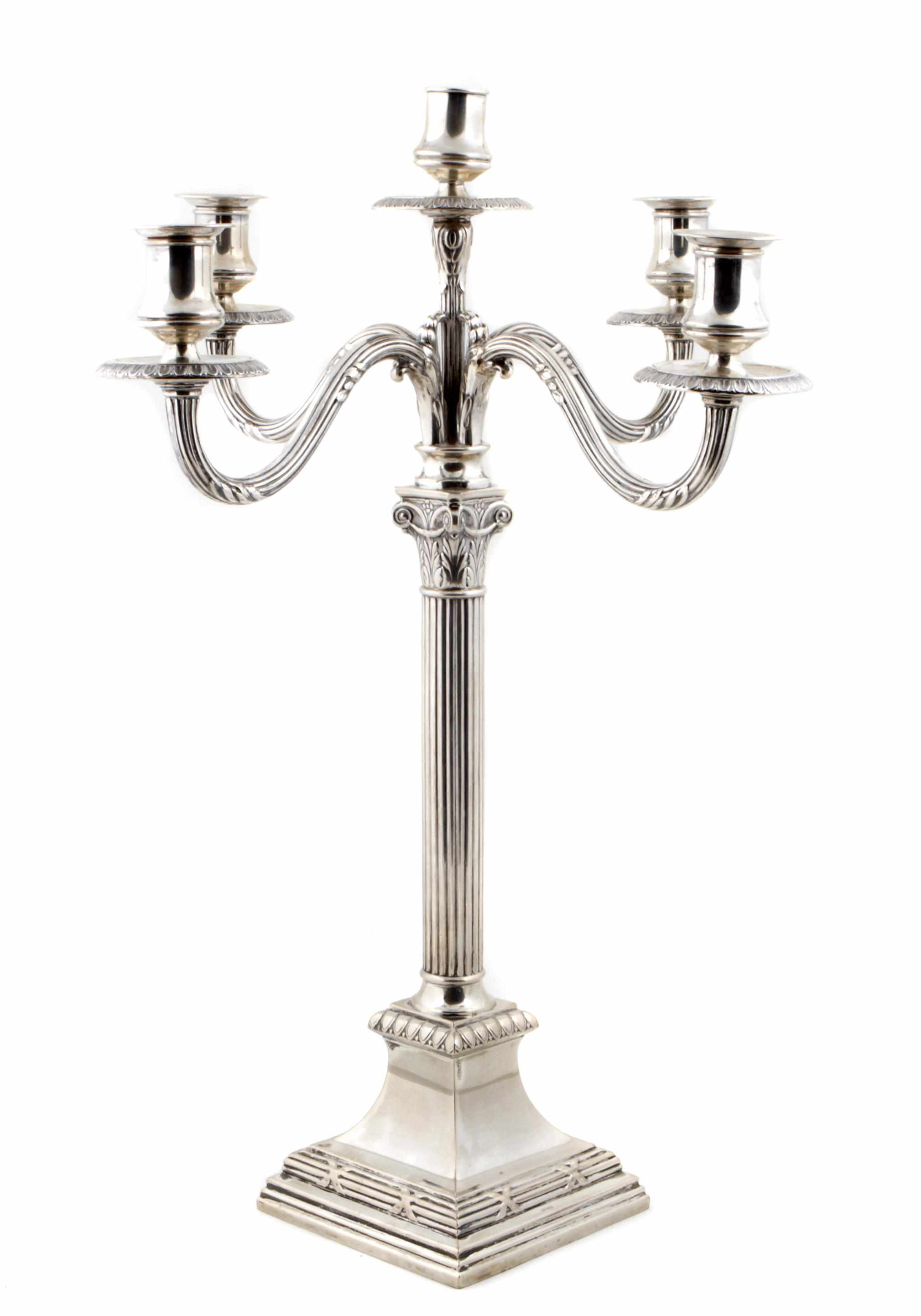 Appraisal: A German standard silver columnar five light candelabrum Gottlieb Kurz