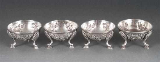 Appraisal: Two pairs of American repousse silver salt cellars S Kirk