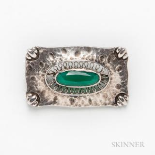 Appraisal: Theodor Farnher Jugendstil Brooch Silver chrysoprase Designed by George Kleemann