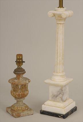 Appraisal: Italian Marble Ionic Column Mounted as a Lamp Together with