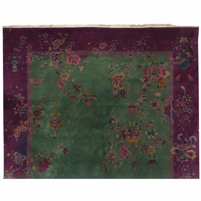 Appraisal: Art Deco Chinese rug c floral pattern on a green