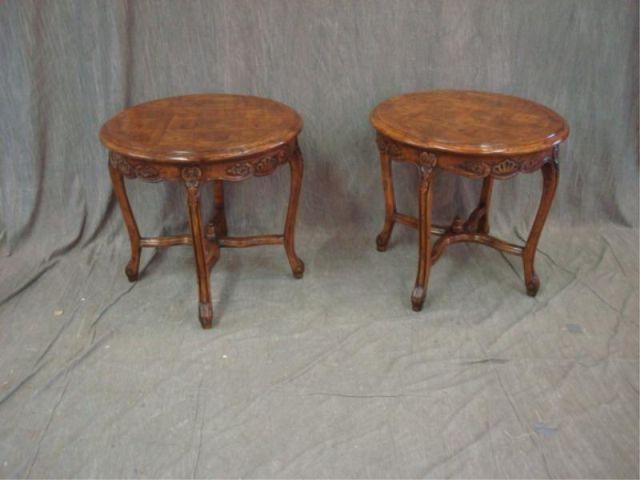 Appraisal: Pair of Provincial Style Parquetry Top End Tables From a