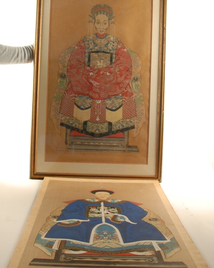 Appraisal: A Pair Mid th C Chinese Ancestor Portraits one framed