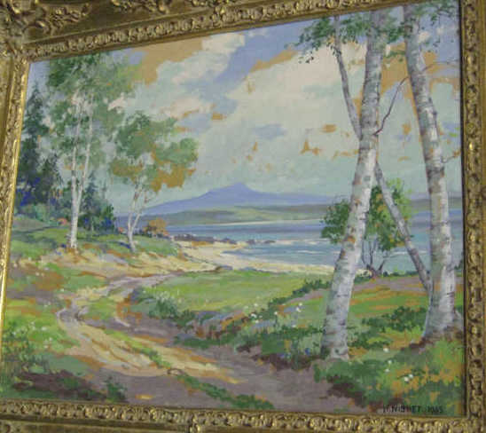 Appraisal: H NISBET AMERICAN TH CENTURY Birch-lined path oil and gouache