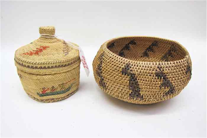 Appraisal: TWO NATIVE AMERICAN INDIAN BASKETS a Makah covered basket with