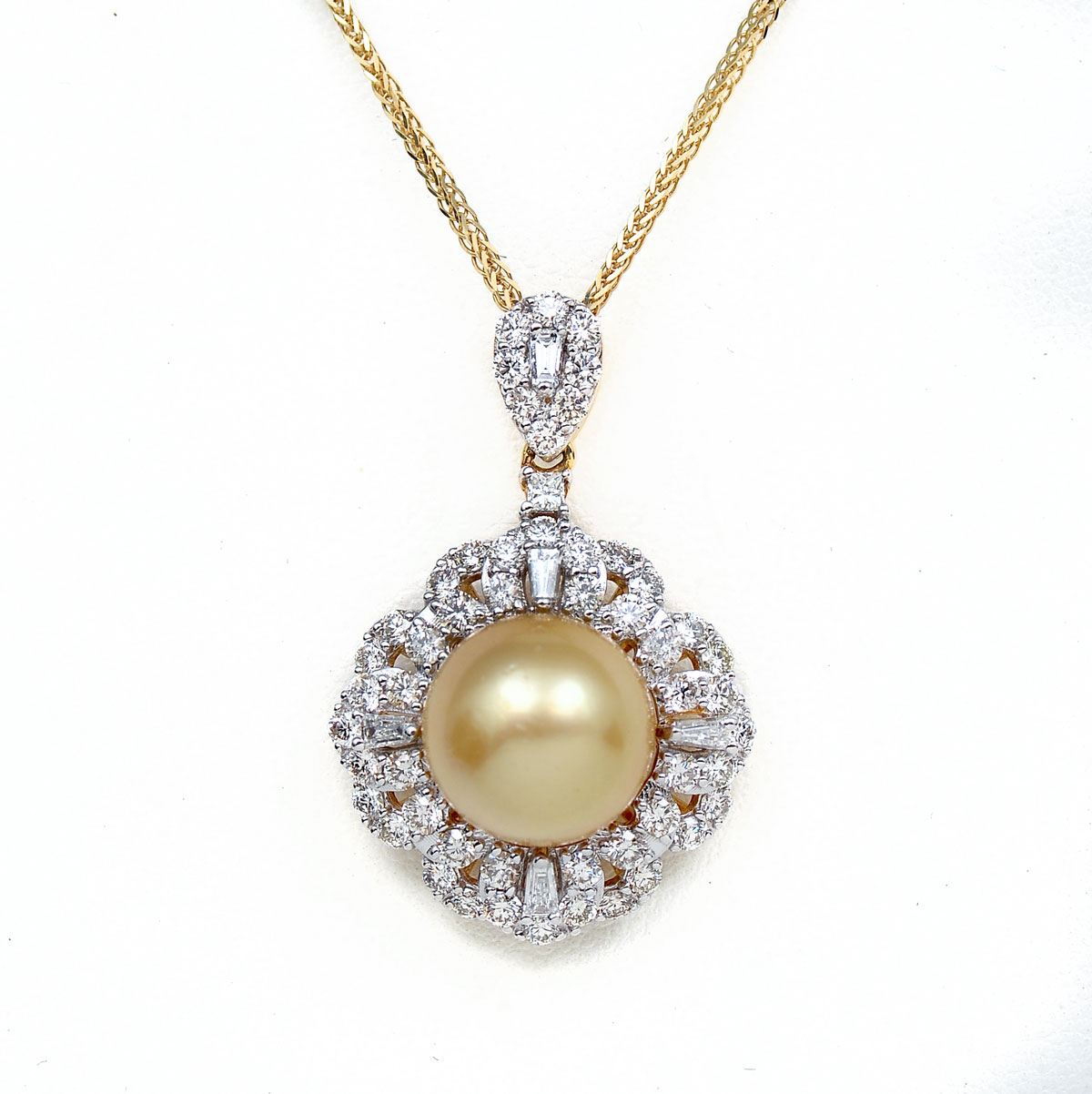 Appraisal: K GOLDEN SOUTH SEA PEARL NECKLACE WITH DIAMONDS MM golden