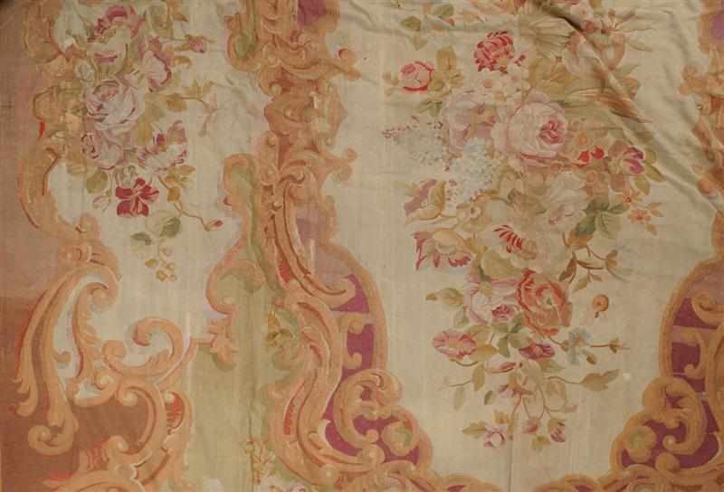 Appraisal: AUBUSSON CARPET The oatmeal ground with oblong floral medallion within