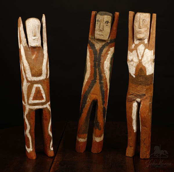 Appraisal: Three Southwest polychromed wood Kachina figures Three Southwest polychromed wood