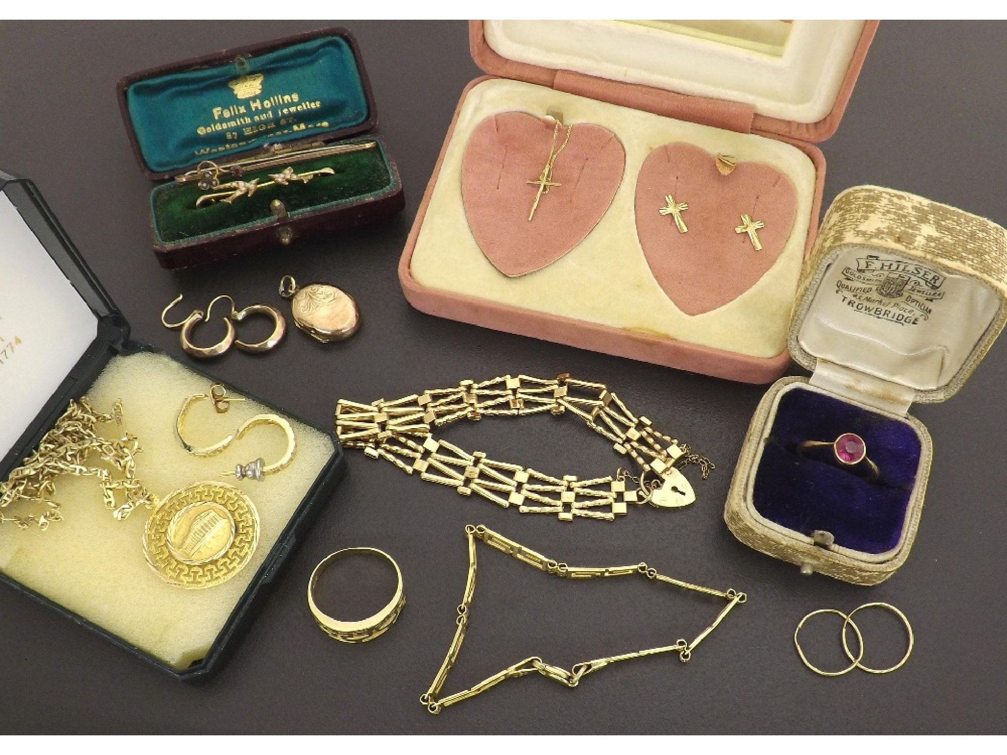 Appraisal: Assortment of ct gold items to include a cased crucifix