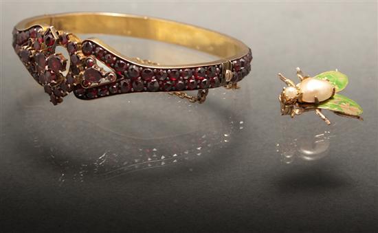 Appraisal: Victorian gold-filled and garnet bangle bracelet together with an unmarked