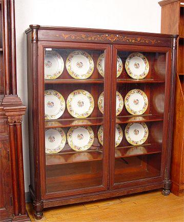 Appraisal: EDWARDIAN MARQUETRY INLAY MAHOGANY DOUBLE DOOR BOOKCASE Marquetry and string