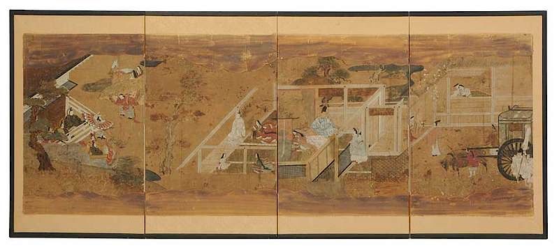 Appraisal: Japanese Edo Period Painted Screen possibly th century four panels