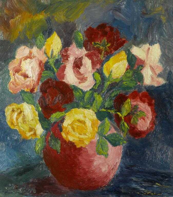 Appraisal: DONALD BAIN - RED AND YELLOW ROSES signed signed again