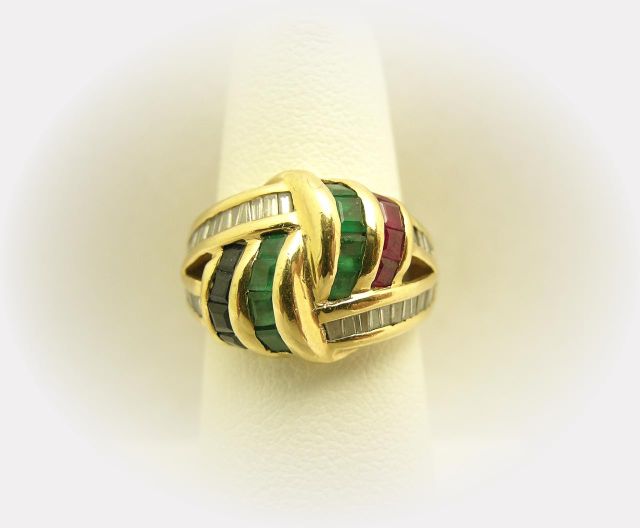 Appraisal: Lady's K Yellow Gold Ring with Ruby Emeralds and Sapphires