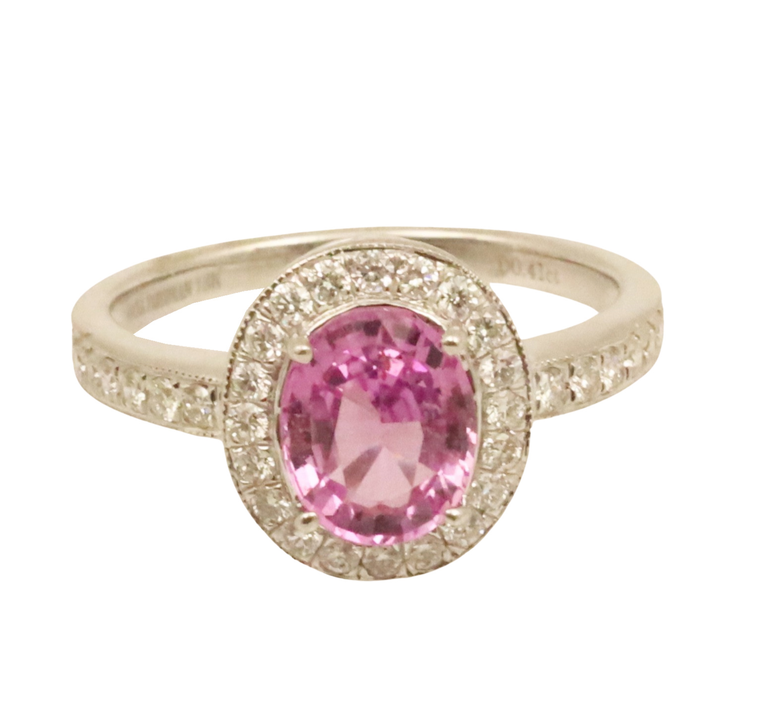 Appraisal: K white gold pink sapphire and diamond ring having center