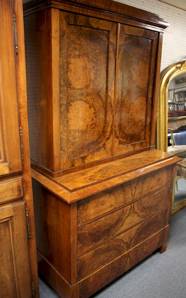 Appraisal: Continental Neo-Classic Secretary Bookcase c Walnut burl walnut H x