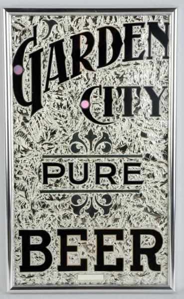 Appraisal: Garden City Beer Reverse Glass Sign Heavy old glass Black