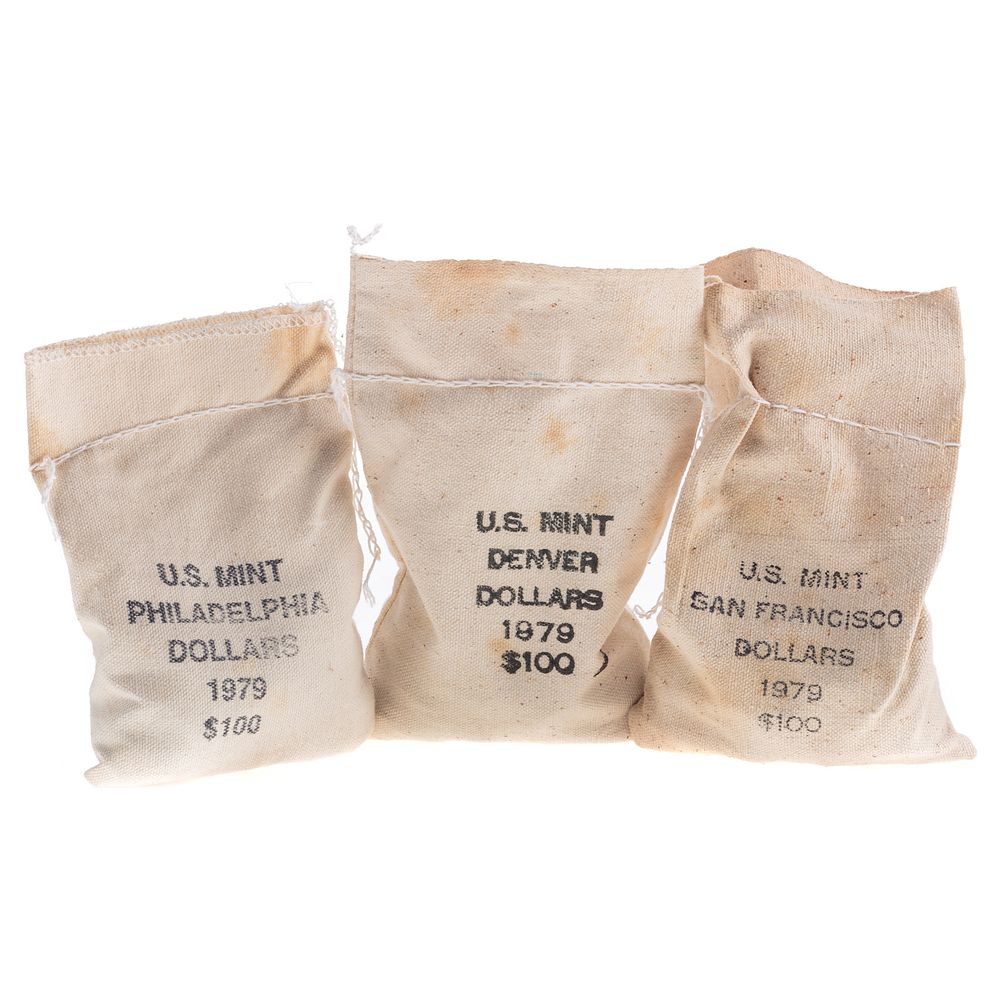 Appraisal: Three Canvas Bags of PDS Anthony Dollars Canvas bags sealed