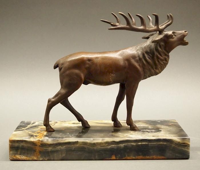 Appraisal: Patinated elk sculpture An early th century Patinated Metal sculpture