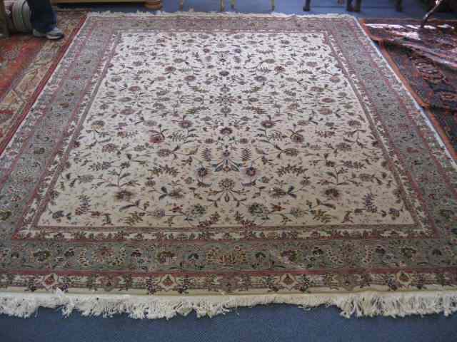 Appraisal: Tabriz Persian Silk Handmade Rug elaborate floral on ivory field