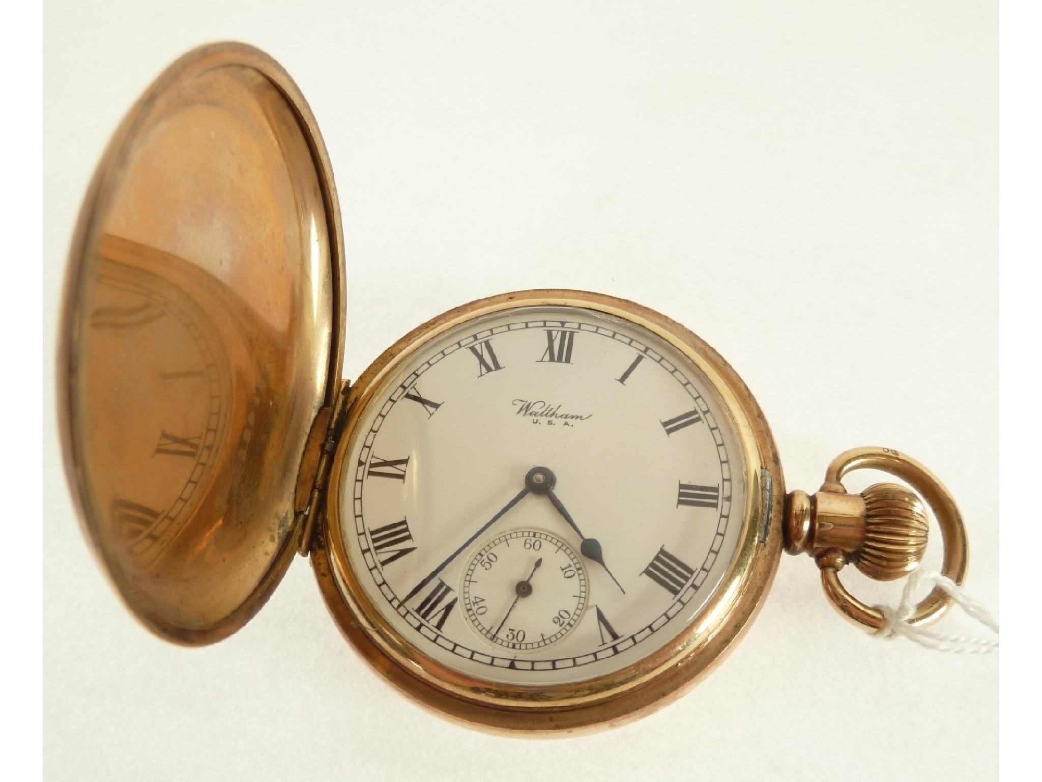 Appraisal: WALTHAM USA ROLLED GOLD HUNTER POCKET WATCH keyless movement white