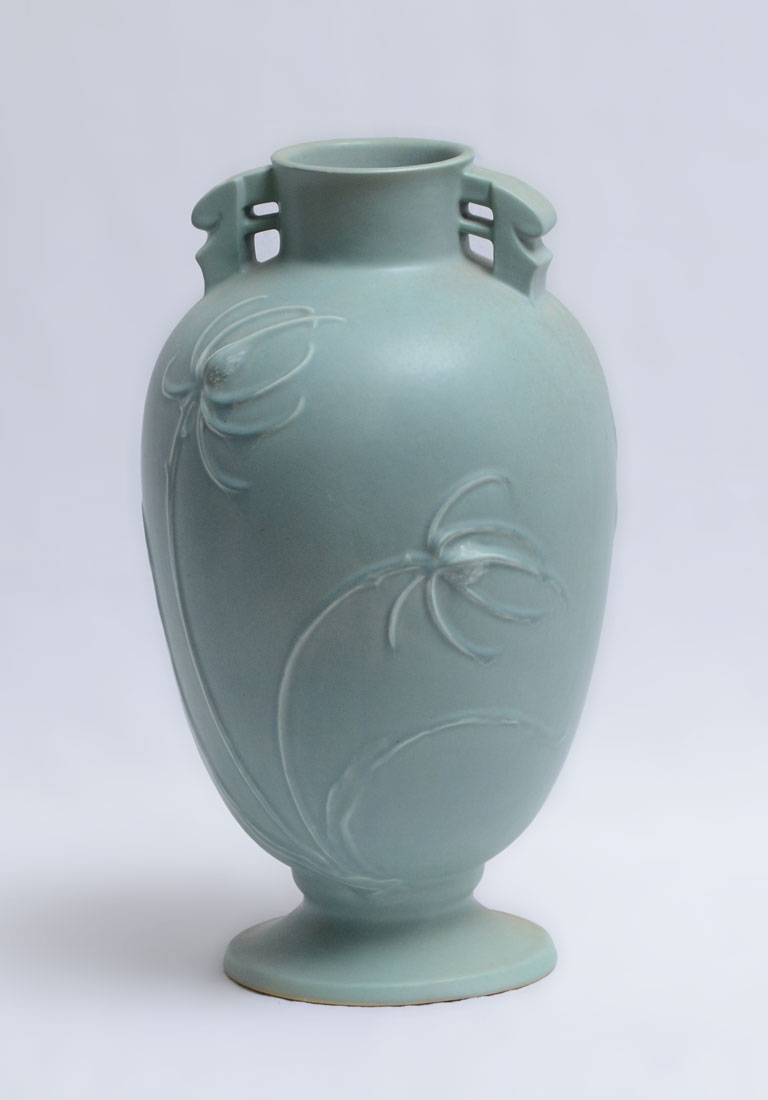 Appraisal: ROSEVILLE POTTERY TEASEL TALL VASE - Light blue thistle design