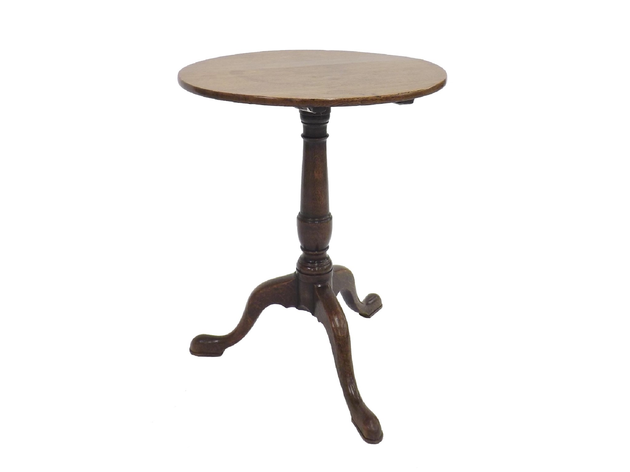 Appraisal: Georgian oak tilt-top tripod wine table on a turned baluster