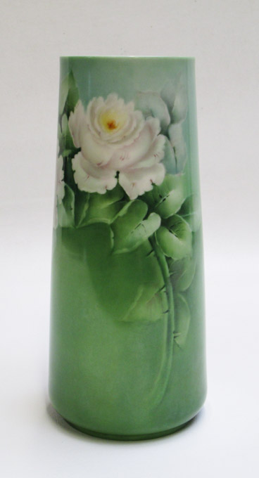 Appraisal: WILLETS BELLEEK HAND PAINTED PORCELAIN VASE having rose motif on