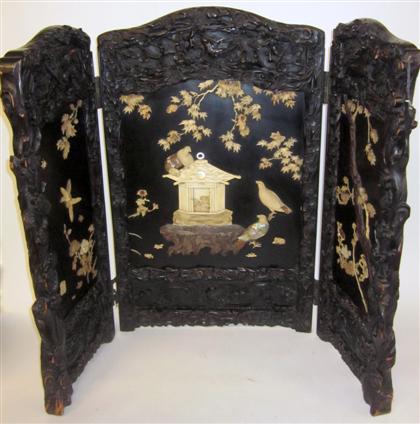 Appraisal: Japanese mo Ther-of-pearl and bone floor screenTri-fold screen The carved