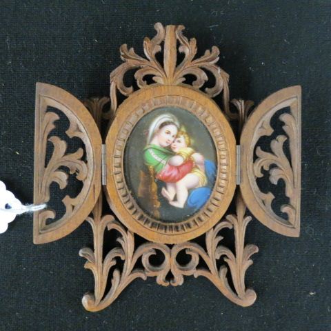 Appraisal: Painting on Porcelain Plaque Raphael's Madonna miniature oval image x