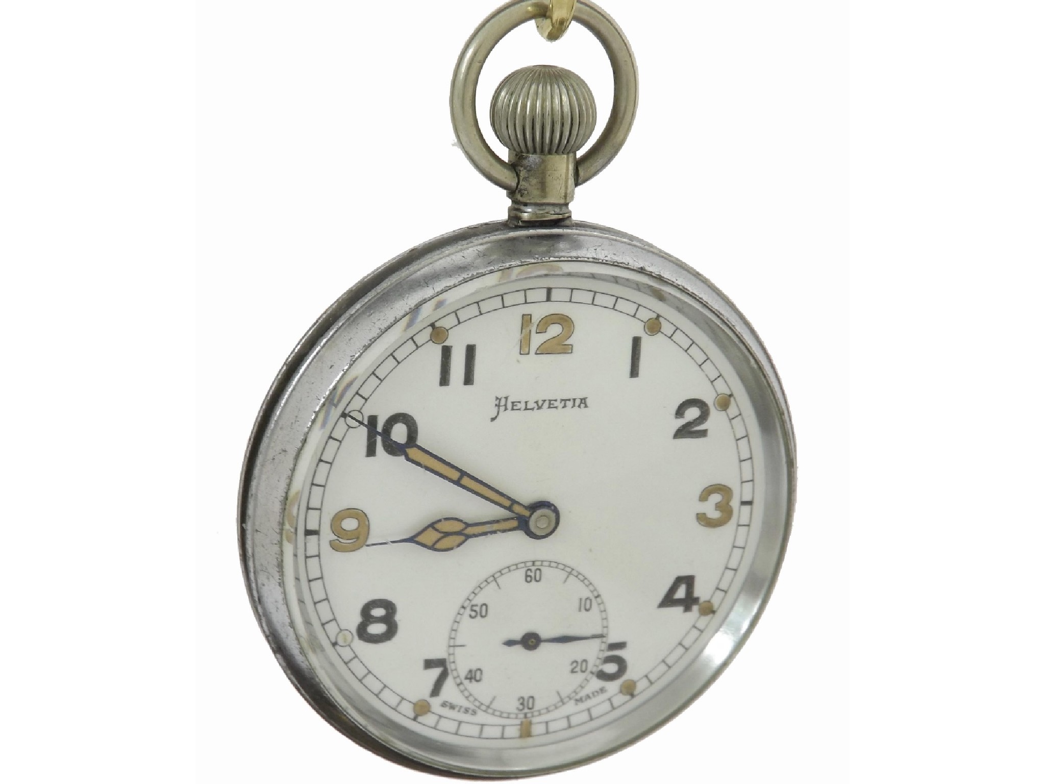 Appraisal: Helvetia Military issue nickel cased lever pocket watch signed A