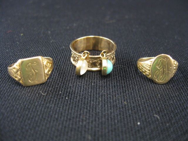 Appraisal: - k Gold Rings signets and a band with turquoise