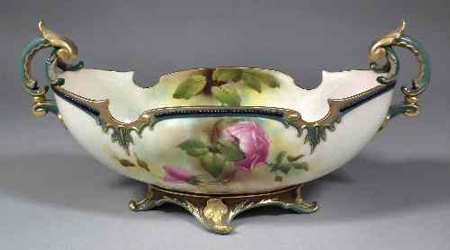 Appraisal: A Royal Worcester bone china two-handled oval bowl painted with