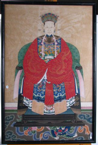 Appraisal: Pair of antique Chinese watercolor paintings depicting royalty '' x