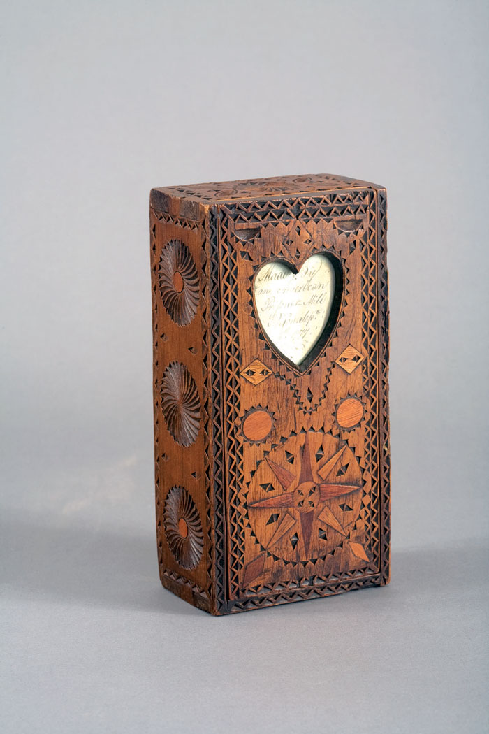 Appraisal: PRISONER-OF-WAR CHIP-CARVED AND INLAID VALUABLES BOX MADE BY AN AMERICAN