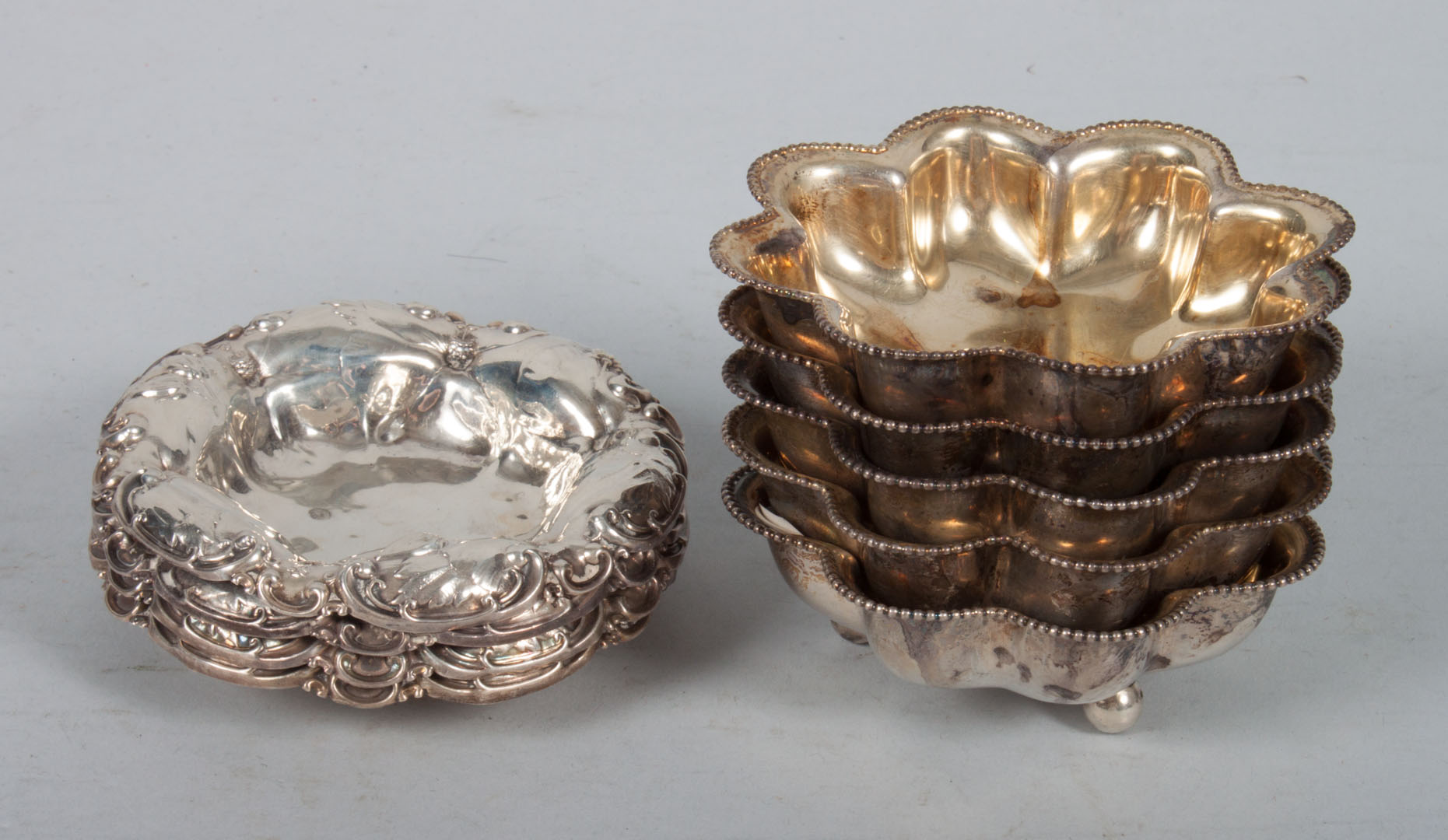 Appraisal: Nine American sterling silver nut dishes including four Whiting and