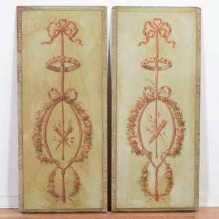 Appraisal: Pair Louis XVI green painted boiserie panels th c ribbon