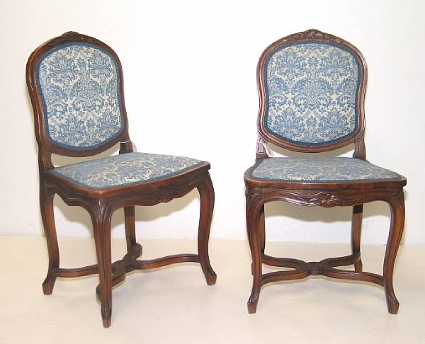 Appraisal: Set of four R gence style beech side chairs late