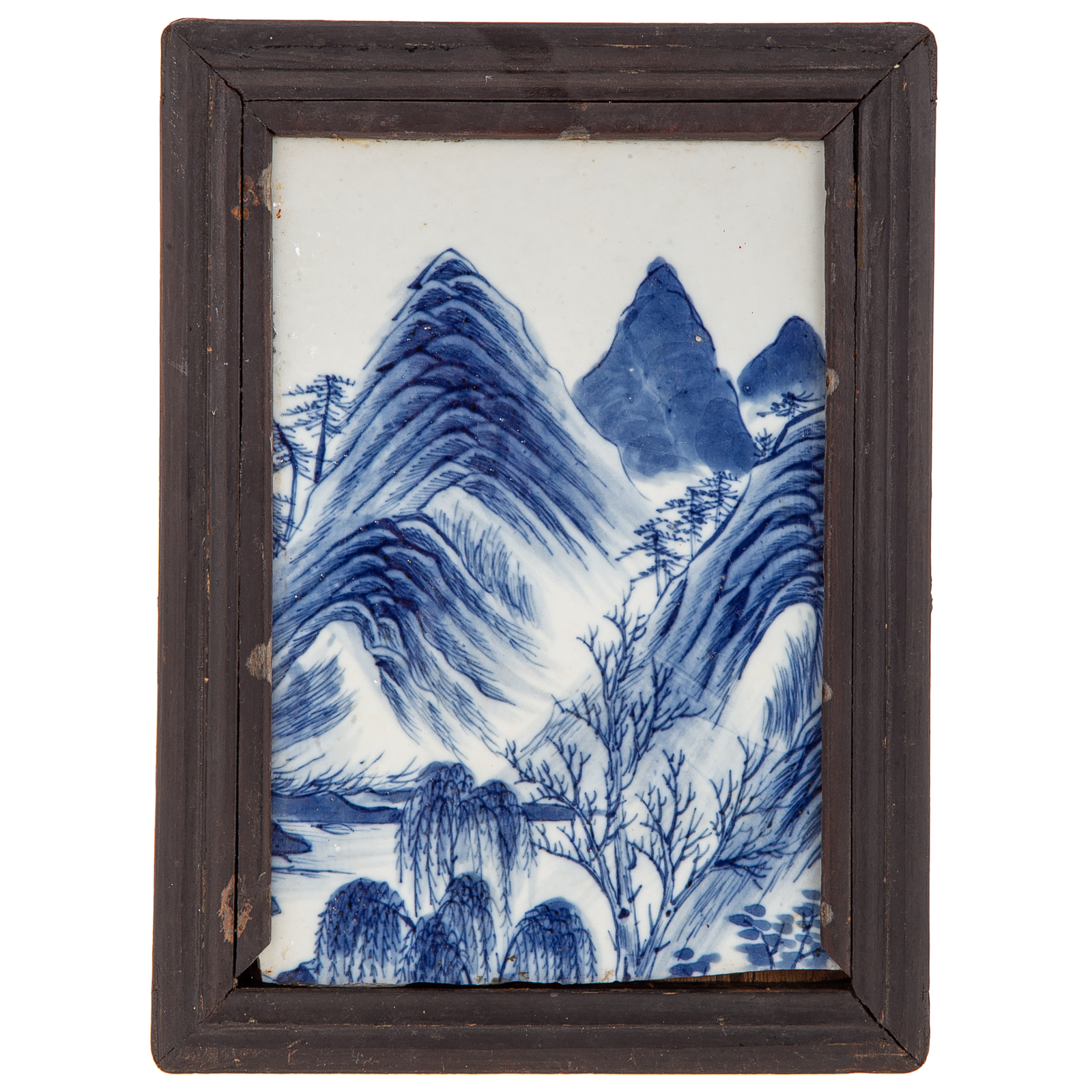 Appraisal: CHINESE BLUE WHITE PORCELAIN PLAQUE th century depiction of mountainous